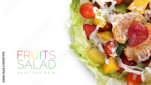 Closeup of fruits salad isolated with copy space