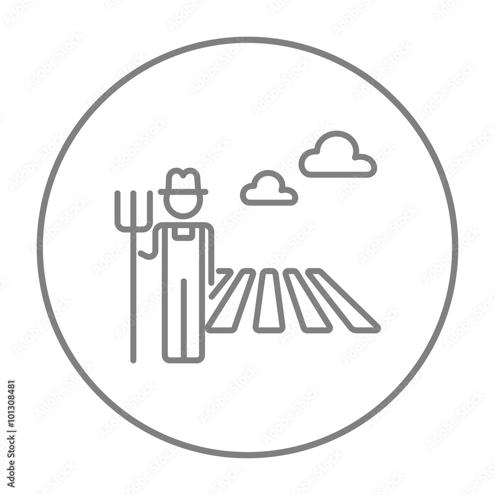 Farmer with pitchfork line icon. Farmer with pitchfork line icon.