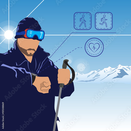 Healthy lifestyle and smart watch. Vector illustration.