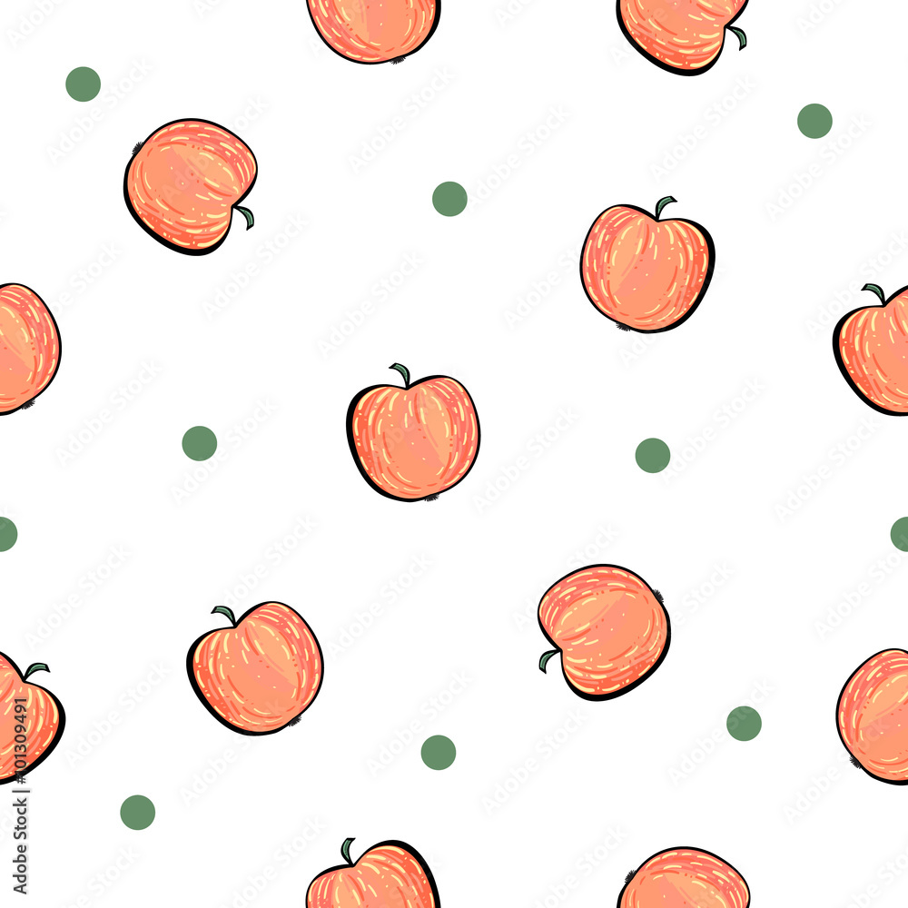 Seamless red apple pattern on white background