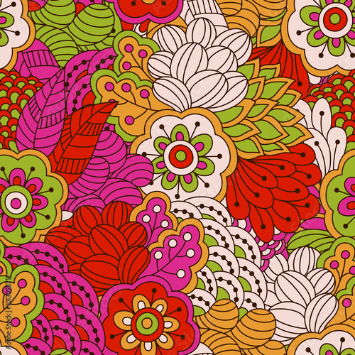 Hand drawn seamless pattern with floral elements.  © ceramaama