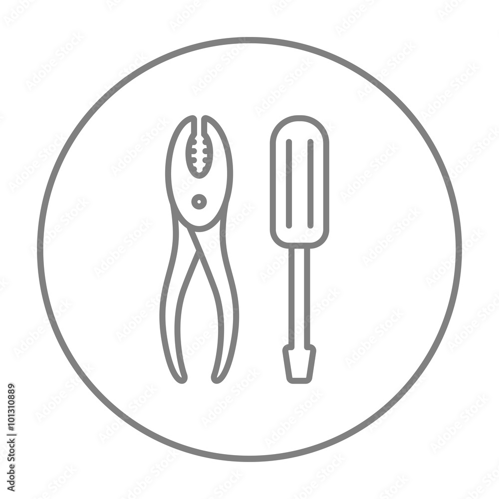 Screwdriver with pliers line icon. Screwdriver with pliers line icon.