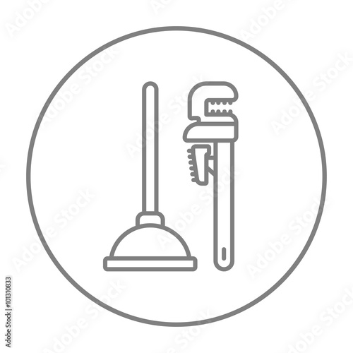 Pipe wrenches and plunger line icon.