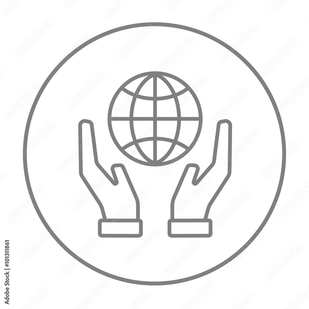 Two hands holding globe line icon. Two hands holding globe line icon.