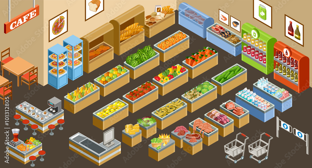 Fototapeta premium Isometric supermarket