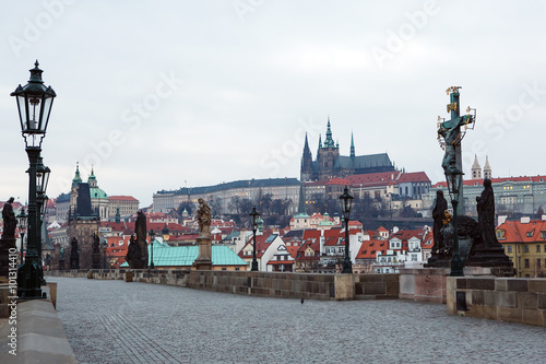 Photography Empty Charles Bridge in Prague in the morning; Czech Republic.