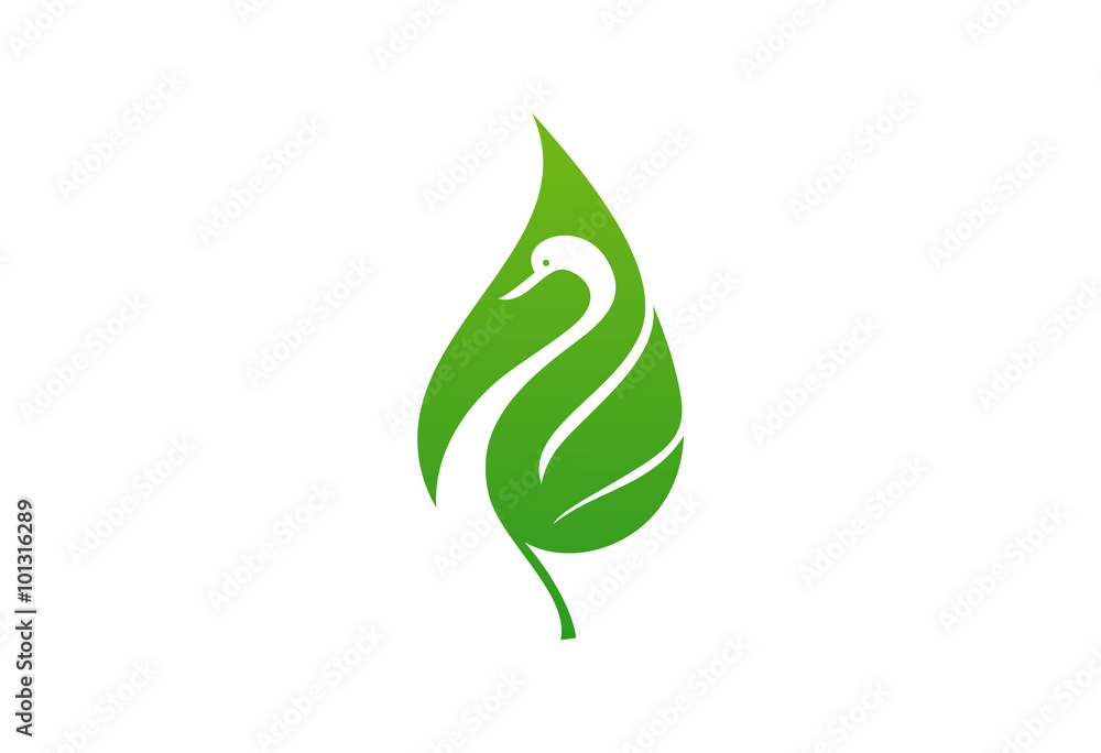 Naklejka premium Leaf Swan Logo Vector