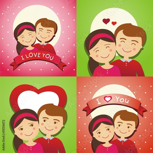 Conjunto de parejas de enamorados. San Valentín. Día del amor