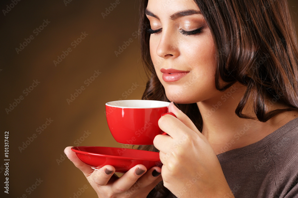 Portrait of pretty woman with cup of coffee Portrait of pretty woman with cup of coffee