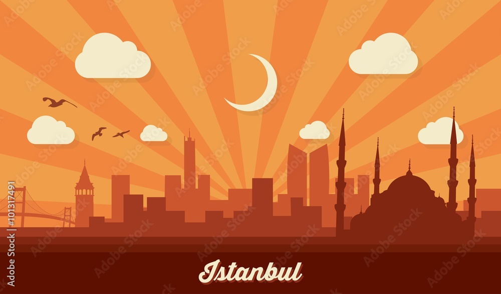 Istanbul skyline - flat design