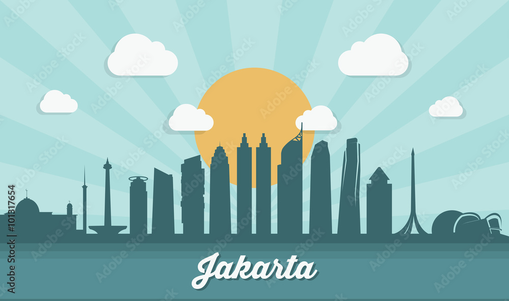 Jakarta skyline - flat design