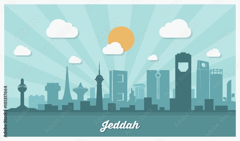 Jeddah skyline - flat design