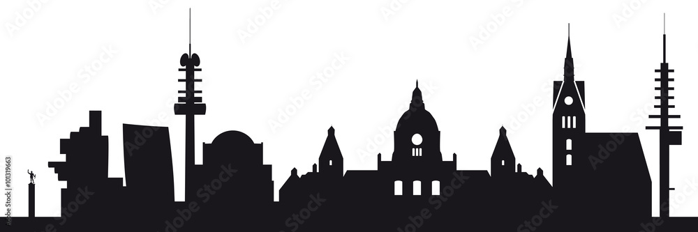 Kleine Version der Hannover Skyline – mit Rathaus, Aegi, Anzeiger Hcohhaus, Gehrytower und Kröpke.