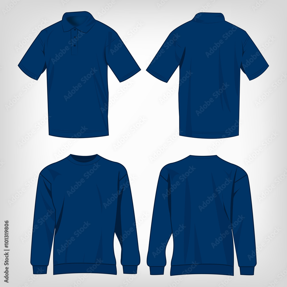 Sport blue sweater and polo shirt isolated set vector Sport blue sweater and polo shirt isolated set vector