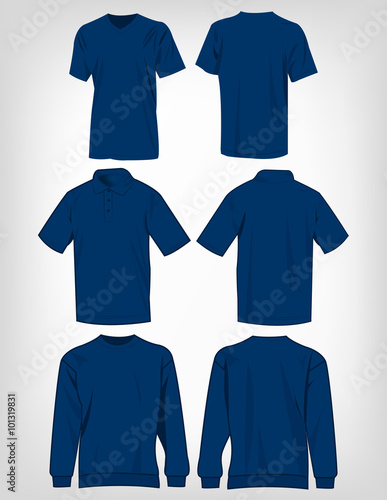 Sport blue t-shirt, sweater and polo shirt isolated set vector