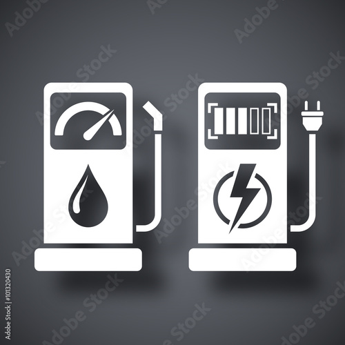 Gas station and charging station for electric car, vector icon