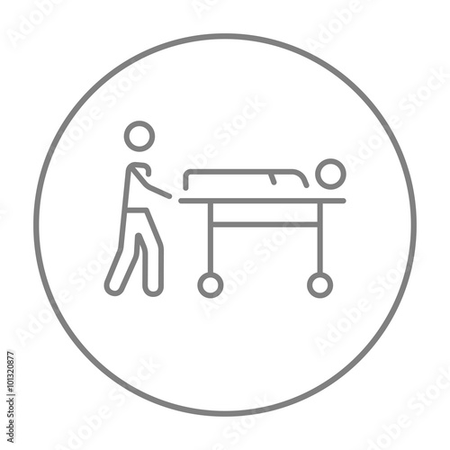 Man pushing stretchers line icon.