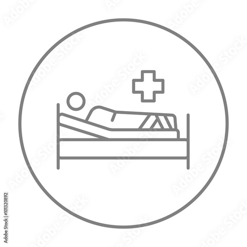 Patient lying on bed line icon.