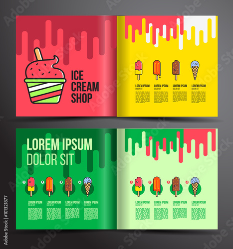 Ice cream brochure design. Menu for ice cream shop.
