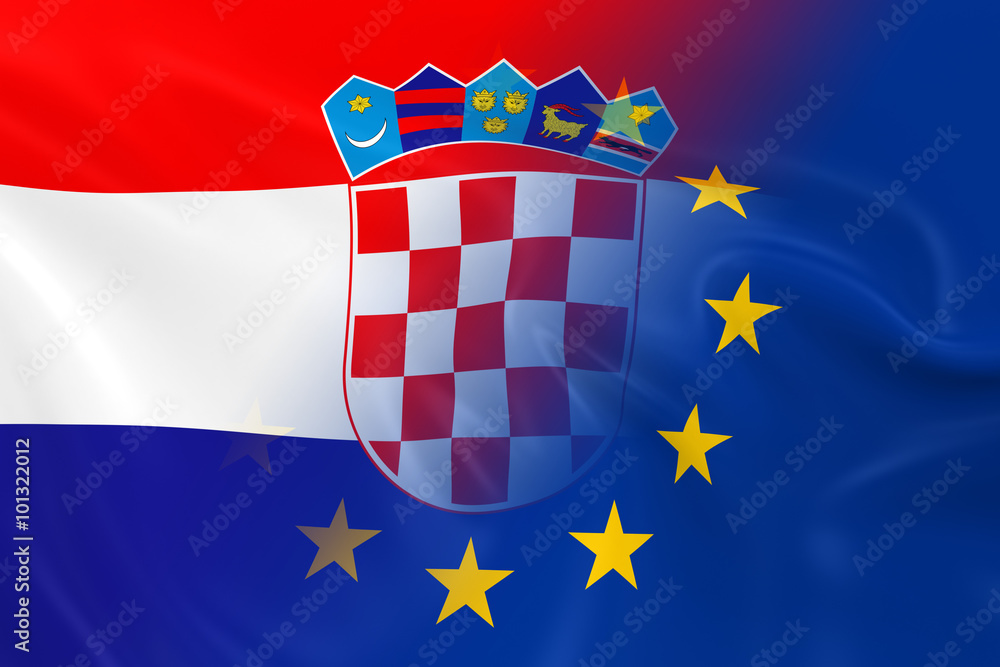 Wall Mural Croatian and European Relations Concept Image - Flags of Croatia