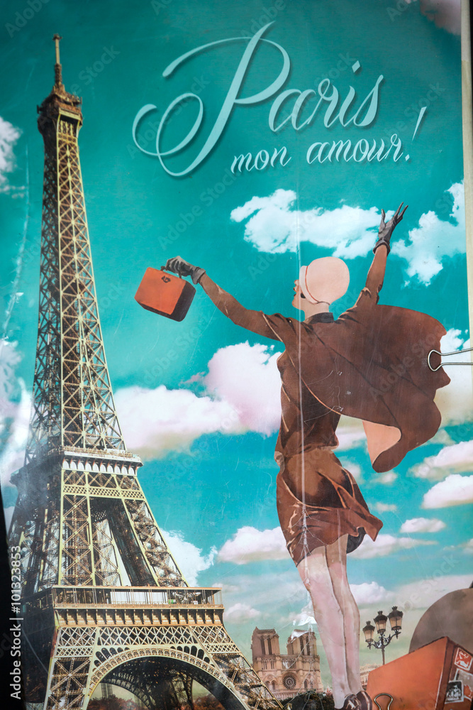 Naklejka premium vintage postcard with Eiffel Tower in Paris, France,