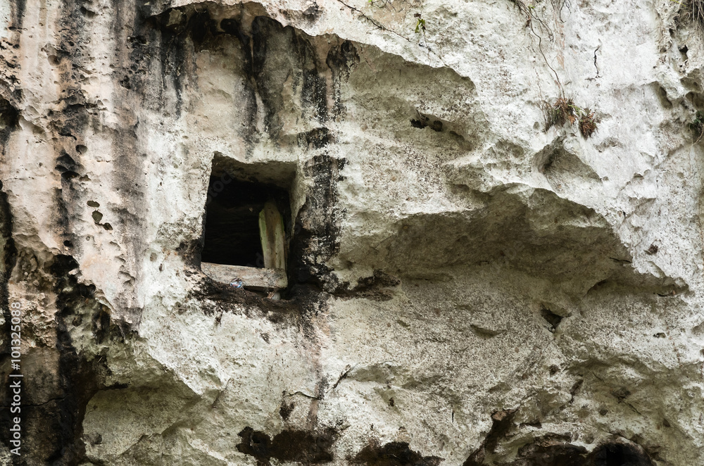 Toraja traditional cave grave carved in the rock Toraja traditional cave grave carved in the rock