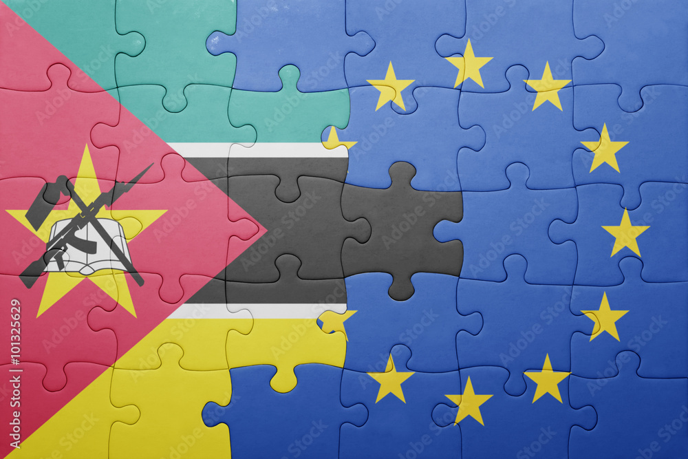 puzzle with the national flag of mozambique and european union