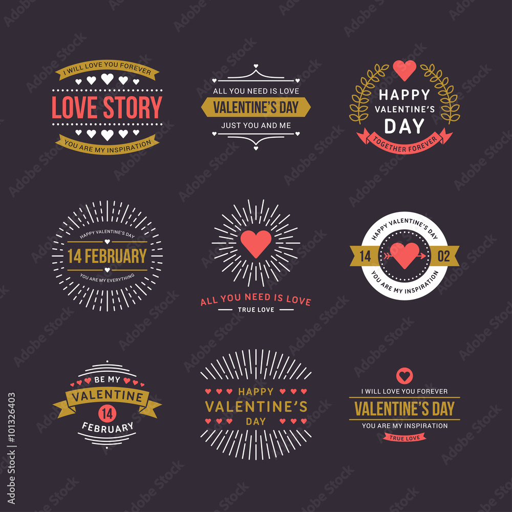 Set of Happy Valentines Day Badges for Greeting Cards. Vector Illustration Set of Happy Valentines Day Badges for Greeting Cards. Vector Illustration