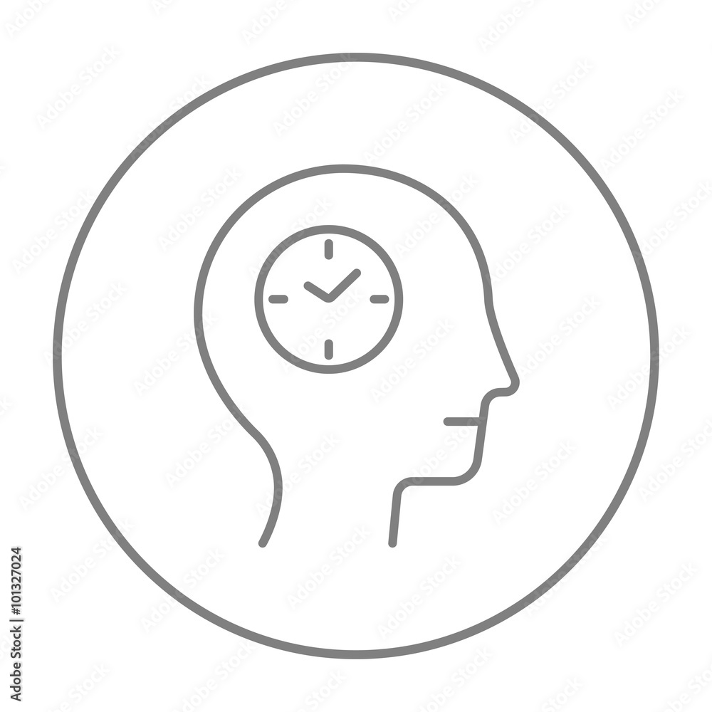 Human head with clock line icon. Human head with clock line icon.