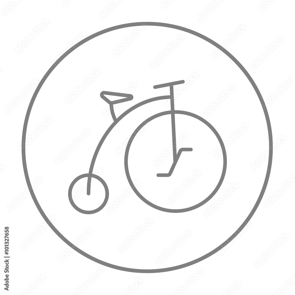 Old bicycle with big wheel line icon. Old bicycle with big wheel line icon.