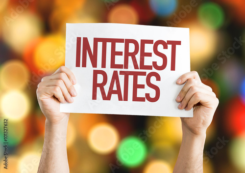 Interest Rates placard with bokeh background