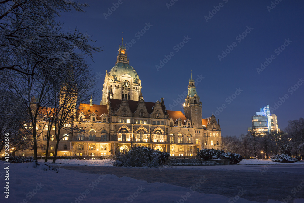 Hannover street view at winter evening. Lower Saxony. Germany.