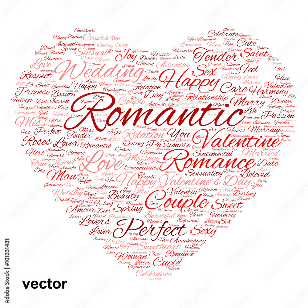Vector conceptual Valentine heart word cloud