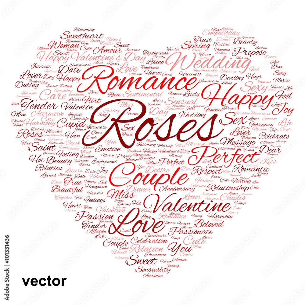 Vector conceptual Valentine heart word cloud Vector conceptual Valentine heart word cloud