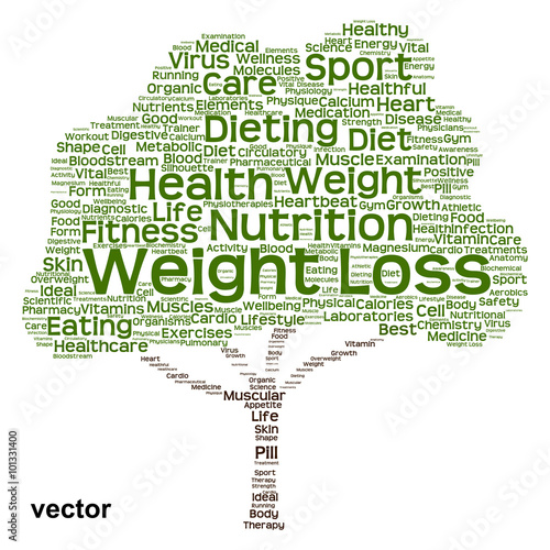 Vector conceptual health or diet tree word cloud