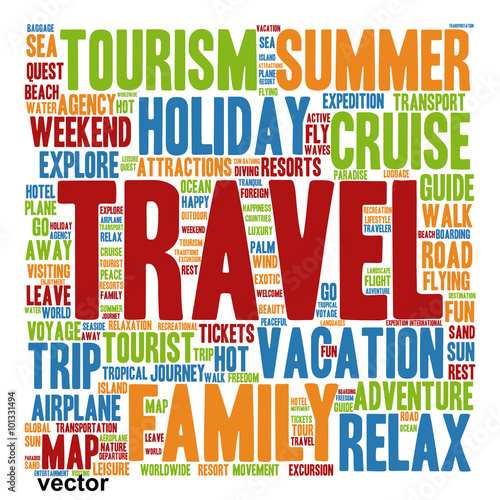 Vector conceptual tourism or travel  word cloud