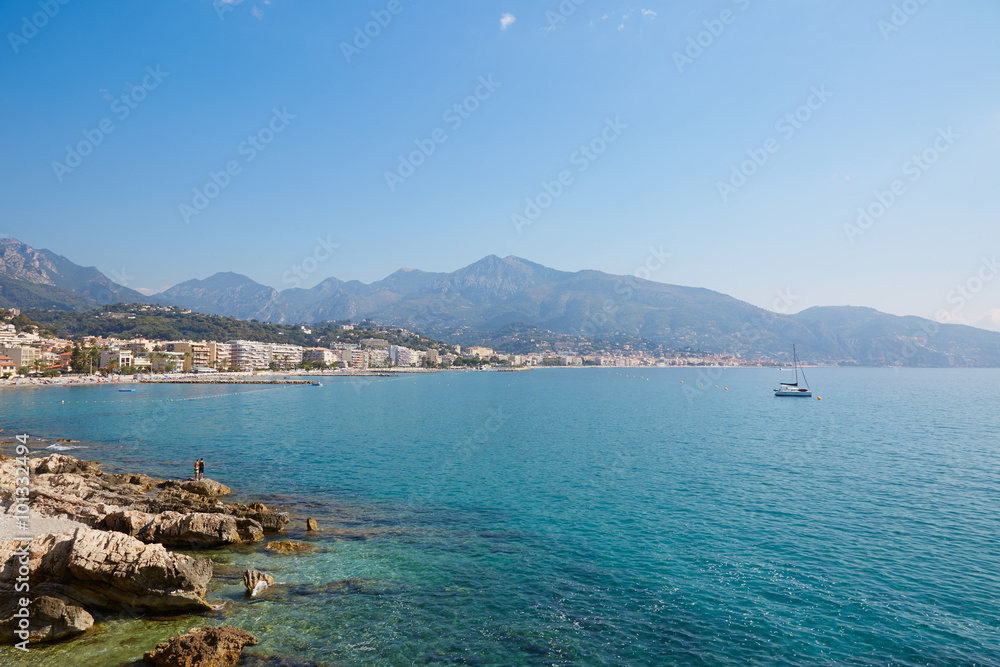 Blue sea of the French riviera coast in summer, Cap Martin Blue sea of the French riviera coast in summer, Cap Martin