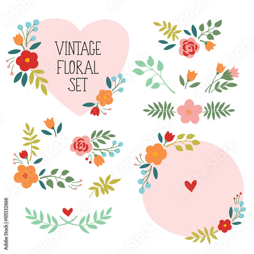 Vector set with vintage flowers elements