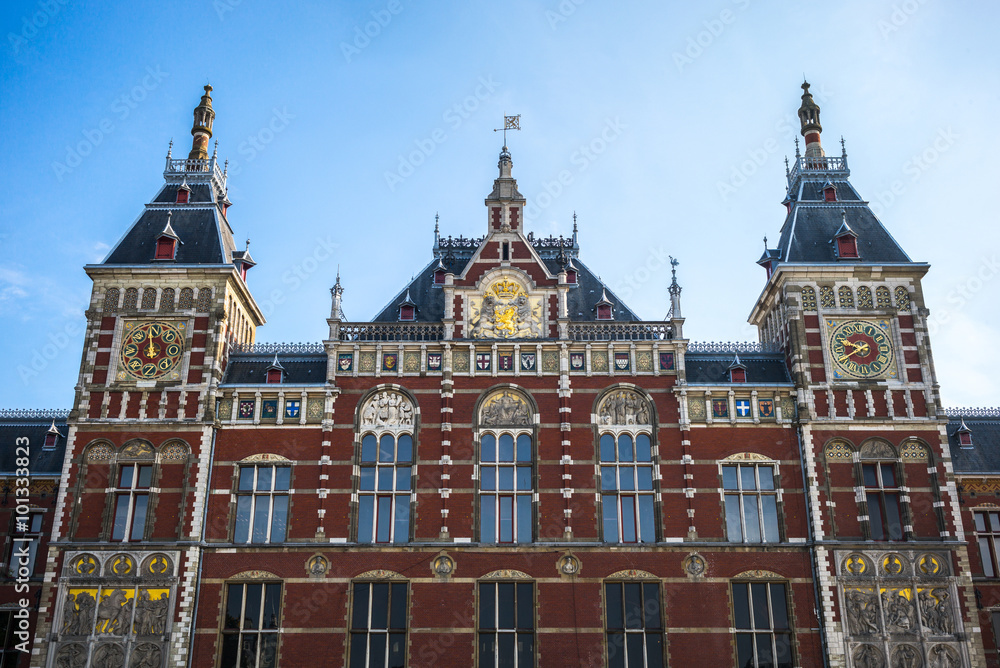 Amsterdam, Central Station, the facade of the main building