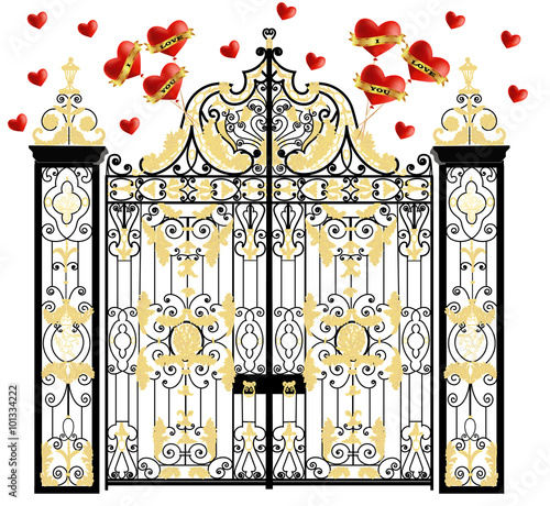 Kensington palace vector gate with hearts, home of duke and duchess of cambridge, royal love, valentines day