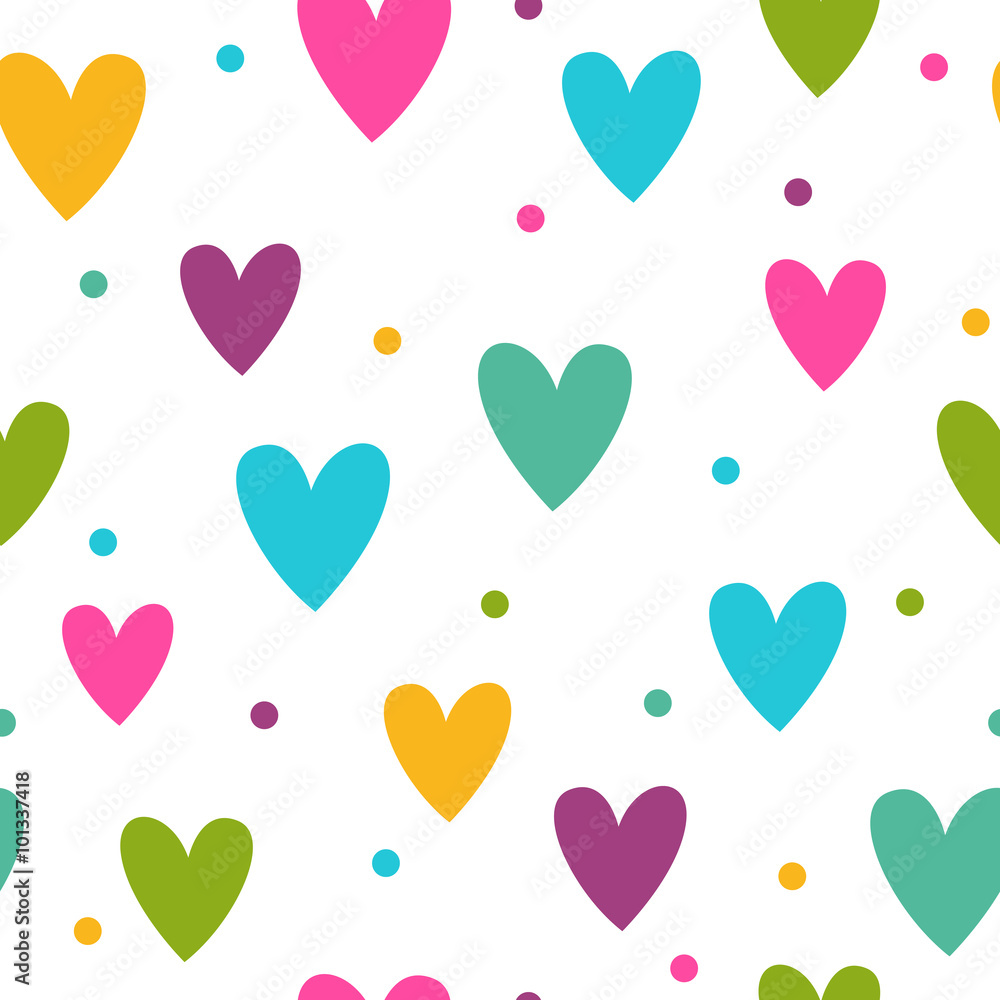 Seamless pattern with funny colorful hearts
