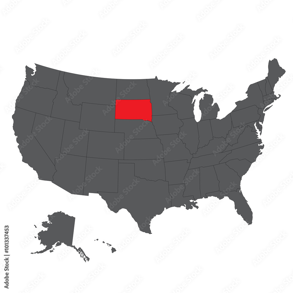 South Dakota red map on gray USA map vector