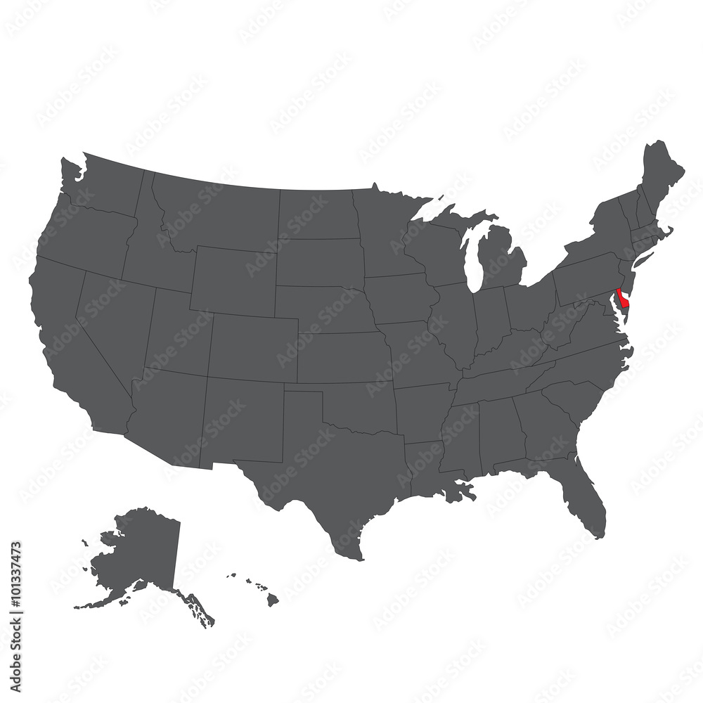 Delaware red map on gray USA map vector