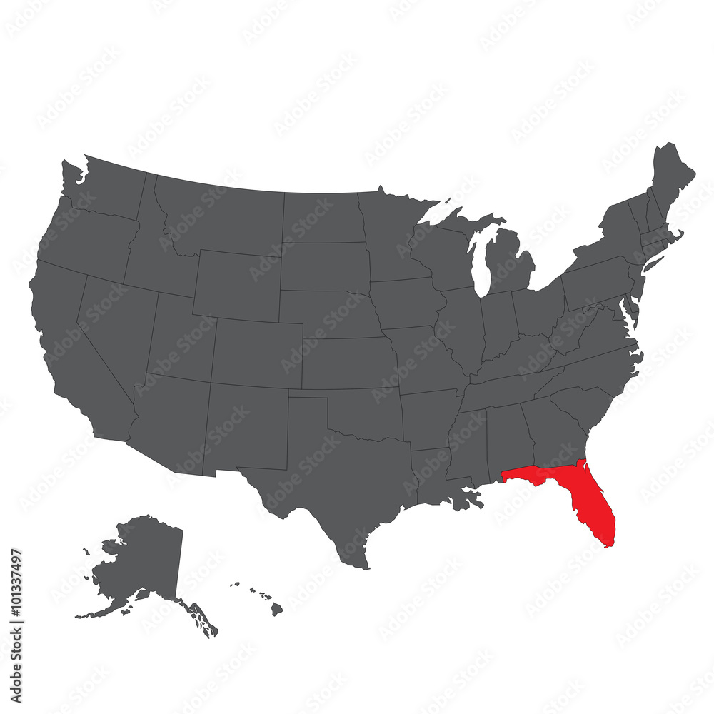 Florida red map on gray USA map vector