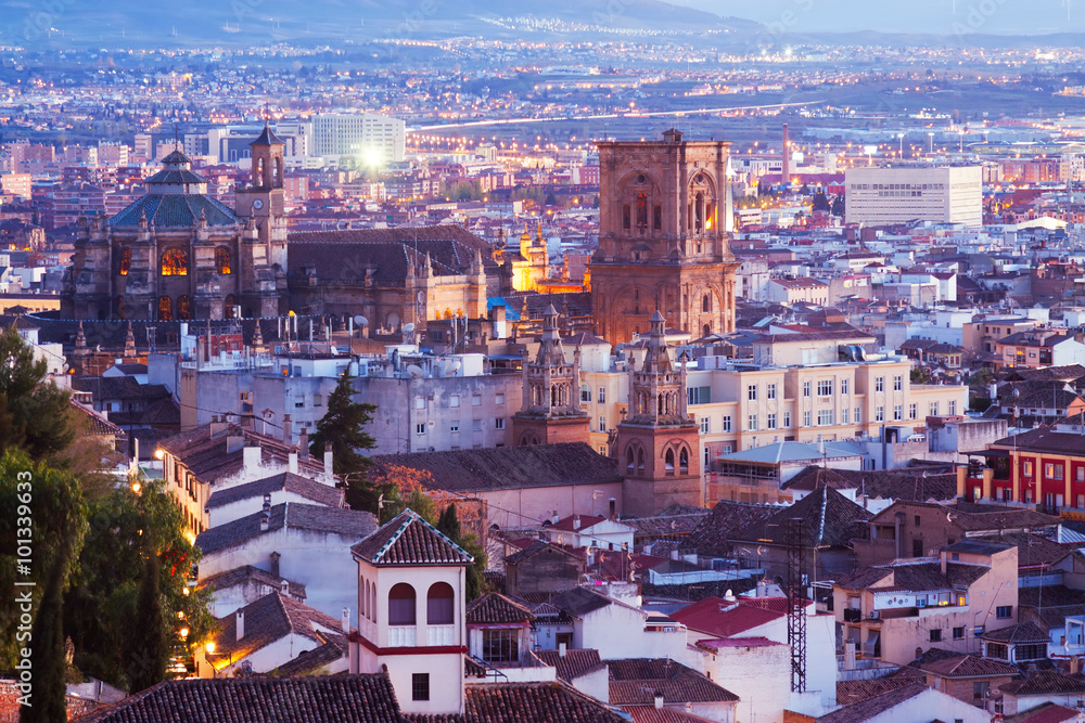 Top view of  Granada in evening