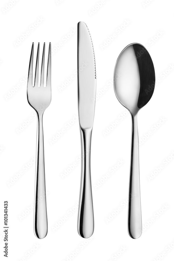 Modern, elegant fork, spoon and knife isolated on white Modern, elegant fork, spoon and knife isolated on white