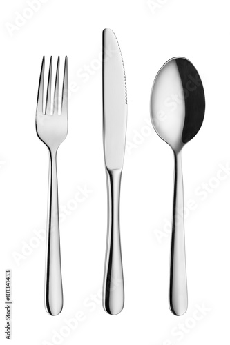 Modern, elegant fork, spoon and knife isolated on white