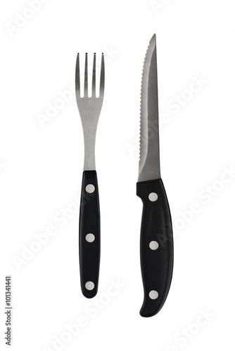 Modern, elegant fork and knife isolated on white