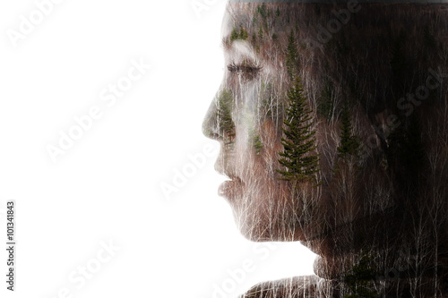 Double exposure portrait of a woman photo