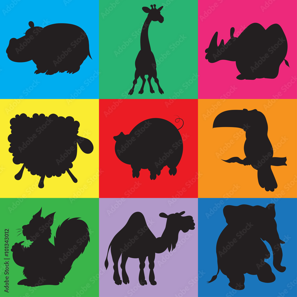 Naklejka premium illustration of animation silhouettes of animals for the children book